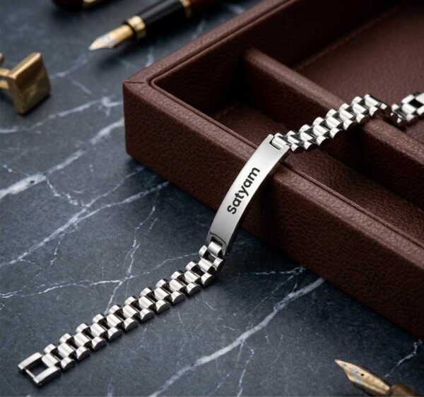 Custom Name Engraved Luxury ID Link Bracelet | Anti-Tarnish Gold, Silver & Matte Black Kada
