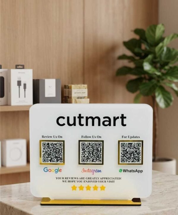 Custom 3-in-1 Acrylic QR Code Stand for Business | Google Review, Instagram & WhatsApp Display Sign